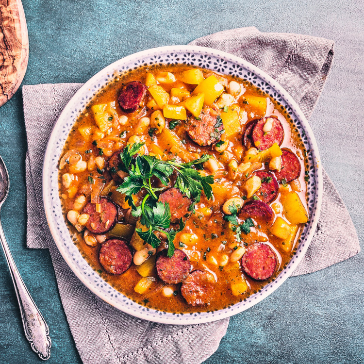 Ragoût de saucisses italiennes et légumes d'automne, pilaf Antoine.ca